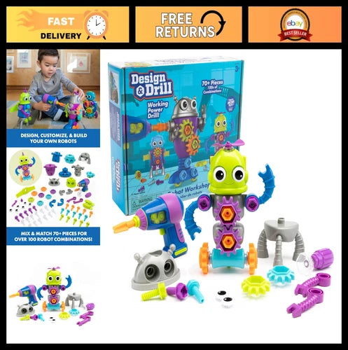 STEM Robot Building Set for Kids - Electric Drill Toy, Construction Tools, Take