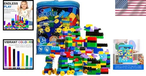 Building Blocks Set, 600 Pieces, Interlocking Toys for Toddlers Kids
