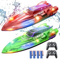 DEERC 2 Pack 13" RC Racing Boat 2.4GHz LED Lights Remote Control Pool Lake Toy