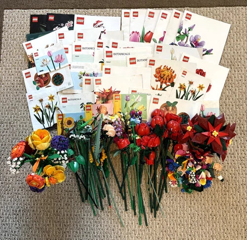 Large Bulk Lot of LEGO BOTANICAL FLOWER Pieces, Stems & More! Manuals Too!