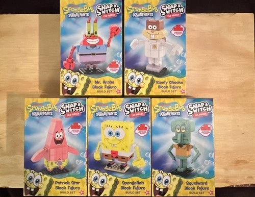 Complete Set of 5 Spongebob Squarepants Snap & Switch Block Figure Build Set NEW