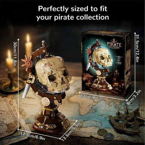1136Pcs Pirate Skeleton Globe Building Block Set Rotatable Skull Model Kit