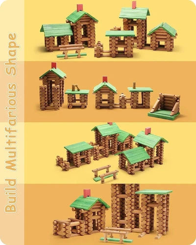 450 PCS Wooden Log Cabin Set Building House Toy for Toddlers, Classic STEM Const