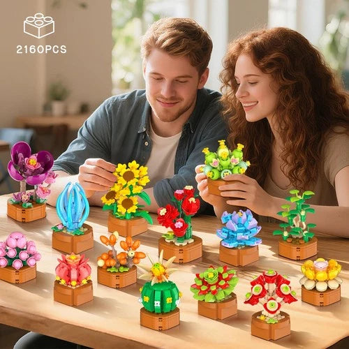 CUBIMANA 24 Pack Flowers Succulents Building Set 2160PCS Botanical Collectio...