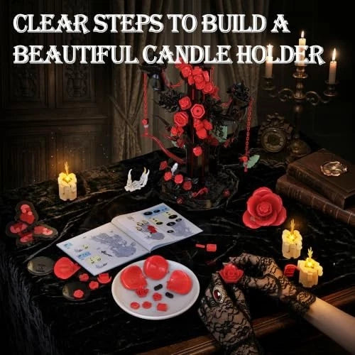 Gothic Rose Candelabra Building Blocks Set 917 Pieces Skeleton Hand Decor