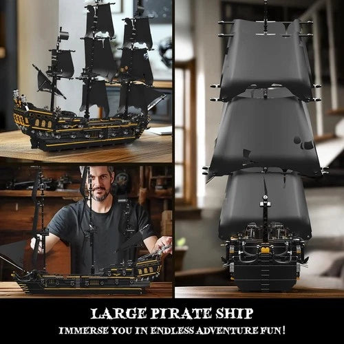 13199 Pirates Ship Model Building Blocks Kits, MOC Large Black Pearl Sailboat Mo