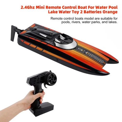 2.4Ghz Mini RemoteControl Boat For Water Pool Lake Water Toy 2 Batteries Orange