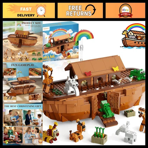 Deluxe Noah's Ark Building Blocks Set - 845 PCS Interactive Religious Toy, Ideal
