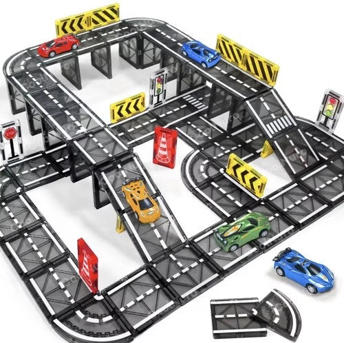 53-Piece Magnetic Race Track Building Set with 3 Cars – STEM