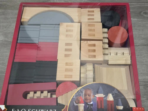 FAO Schwarz Solid Natural Wooden Blocks Wood Create a Castle 60 Pieces - New