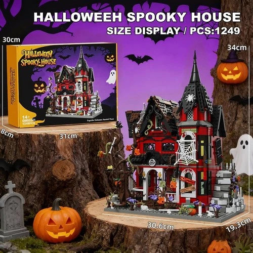 Haunted House Building Blocks Set 1249 PCS - Spooky Mansion Model Kit for Adults