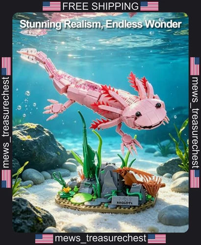 Axolotl Building Blocks Set 998 Pcs with Aquatic Scenery and Poseable Model