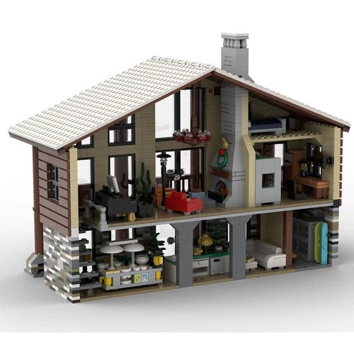 MOC Winter Village Ski Lodge with Interior Building Blocks Set 2032 Pieces DIY