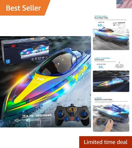 2 Rechargeable Batteries & Smart Remote RC Boat with LED – Racing Fun Awaits