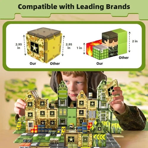 STEM Magnetic Tiles 100PC Army Base Building Blocks Kids Educational Gift