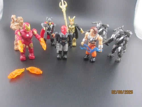 (8) Mega Bloks Figures Loki,Thor,Redskull,Ironman,War Machine,Whiplash,Drone