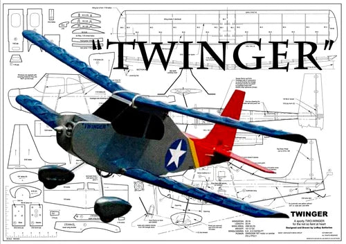 Twinger Electric Sport Biplane 26" WS RC Airplane Laser Cut Balsa Short Kit