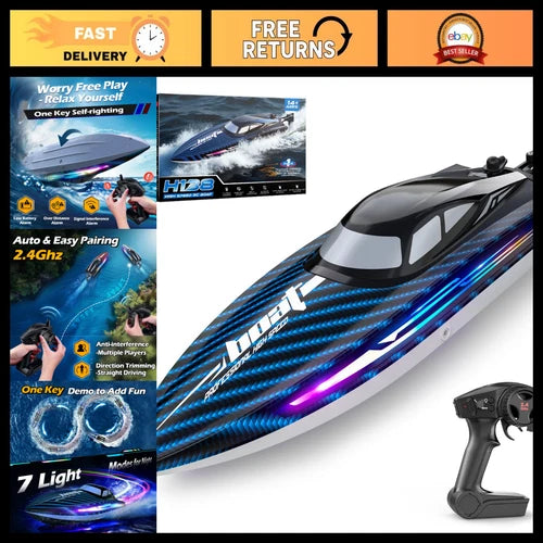 30KMH Waterproof RC Remote Control Boat - 7 LED Light Modes, Fast Electric Fun