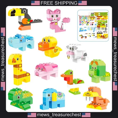 Animal Building Blocks Set, 122 Pieces, Creative STEM Toy for Kids