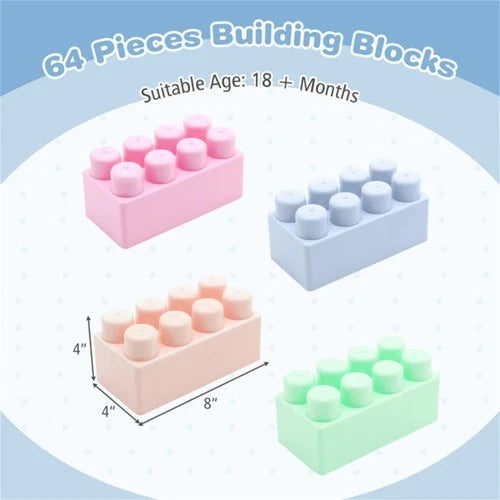64 PCS Building Blocks Set for Toddlers 18+ Months BPA-Free PP Educational Toys
