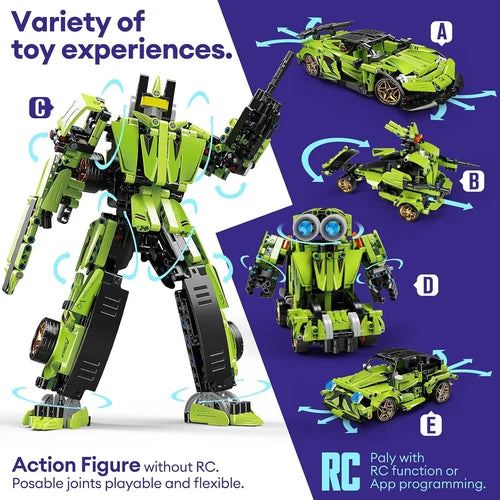 5-in-1 STEM Building Blocks Kit, RC Sports Car and Transform Robot