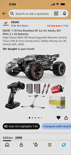 DEERC 209E 1:10 4WD Electric Brushless RC Off-Road Truck 2.4GHz RTR