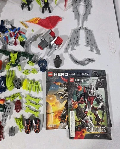 LEGO Hero Factory Lot 5+ Figures Parts Fire Lord 2235 Drilldozer 2192 Manuals