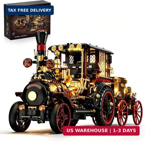 chanbrick Retro Mechanical Steam Car Building Set for Adults