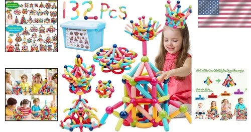 Colorful Magnetic Toy: 132pc STEM Building Blocks for Kids Ages 3-12, Gift Idea