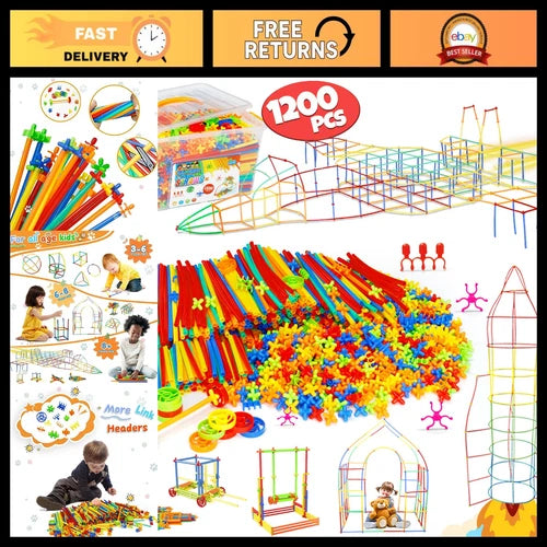 1200Pcs Interlocking Straw Building Toys for STEM Learning - Educational Kit for