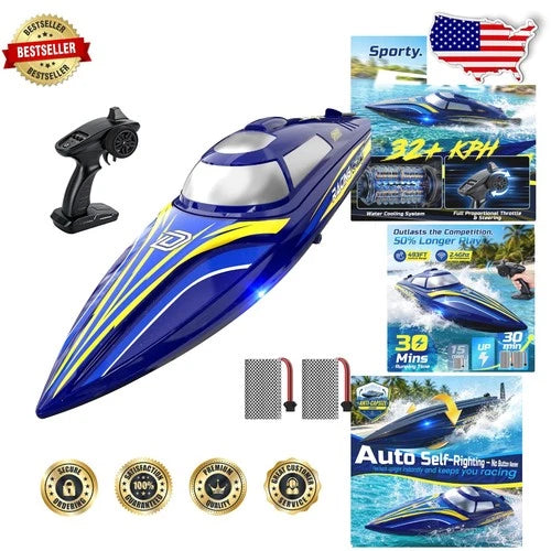 14" RC Boat: 20+MPH Speed, Self-Righting Hull, 2x1200mAh Batteries