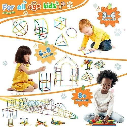1200Pcs Interlocking Straw Building Toys for STEM Learning - Educational Kit for