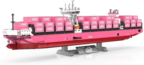 Large Cargo Ship Building Set with Pink Container for Adult Teen,1446Pcs