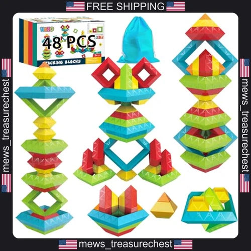 Building Blocks Set for Kids, 48 Pieces, Bright Colors, STEM Toys
