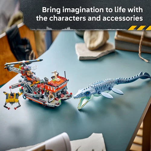 MEOW Jurassic World Mosasaurus Dinosaur Boat Attack - Building Toy for Boys & Gi