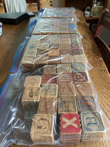 Antique Building Blocks Alphabet & Animals 1 5/8" set of 92