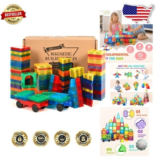 220Pc Magnetic Building Blocks Toy - 3D Shapes, STEM Learning, Ages 3+
