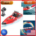 Hitish RC Boat 2.4GHz 20MPH 2 Rechargeable Batteries 40+ Mins Red