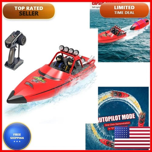 Hitish RC Boat 2.4GHz 20MPH 2 Rechargeable Batteries 40+ Mins Red