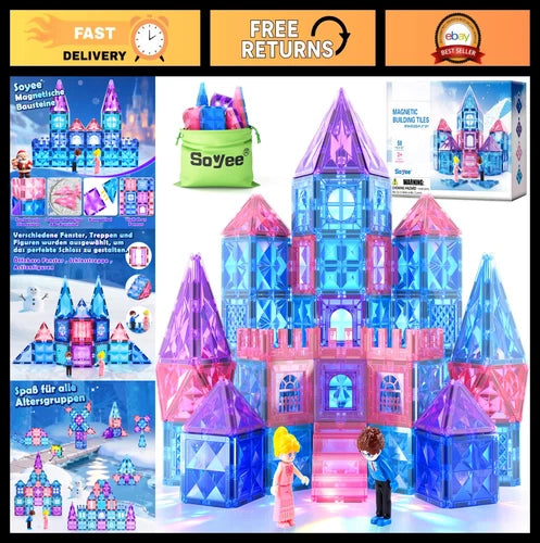 Magnetic Building Blocks Set - Princess Castle Tiles for Kids 3-8 Years - STEM E