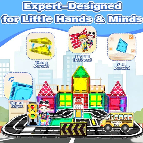 Magnetic Tiles Road Set 100Pcs- Magnetic Building Blocks for Kids Ages 3-5 and 4