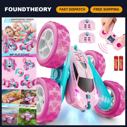 Pink Remote Control Car for Girls - 2.4GHz Double-Sided Stunt Crawler, 360° Rota