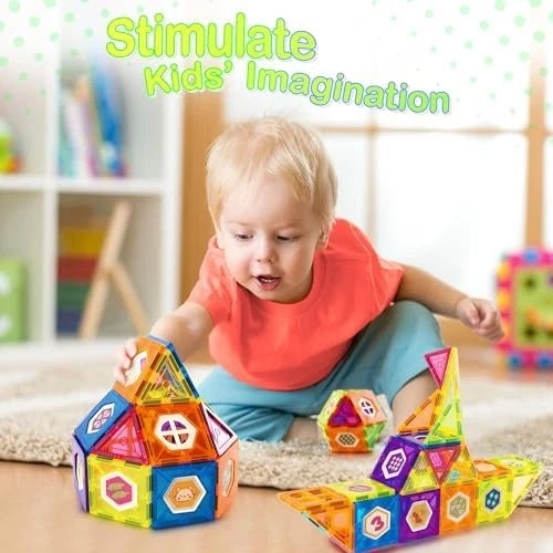 Magnetic Building Tiles Set - 112 PCS 3D STEM Construction Blocks for Kids 4-8