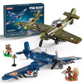 WW2 Military Plane Building Set, F4U & Spitfire Fighter Airplane Model Toys