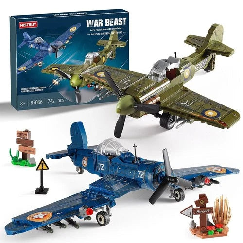 WW2 Military Plane Building Set, F4U & Spitfire Fighter Airplane Model Toys