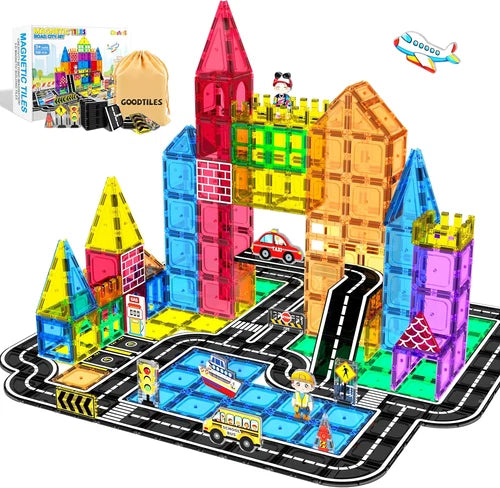 Magnetic Tiles Road Set 100Pcs- Magnetic Building Blocks for Kids Ages 3-5 and 4