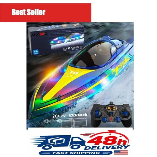 Akargol RC Boat with LED Lights 2.4GHz Remote Control Boat for Pools & Lakes