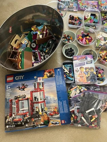 LEGO Bulk Lot Mixed Pieces Friends City Disney Fire Station Ariel total 9 lb.