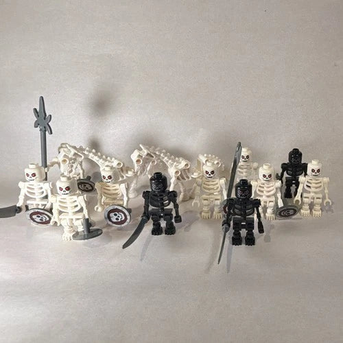 LEGO Castle Skeleton Minifigure & Skeleton Horse Lot of 13w/ Weapons Accessories