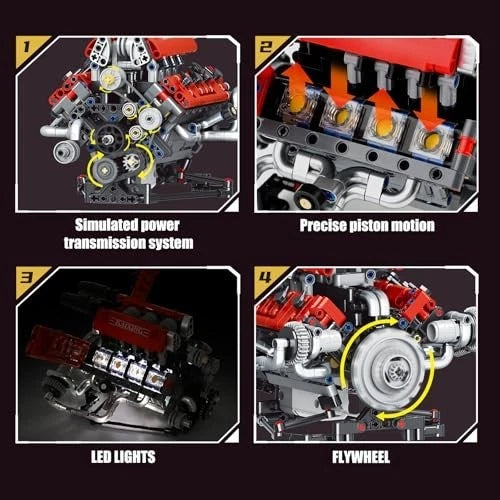 8-Cylinder V8 Engine Model Kit - STEM Building Blocks with Motor, LED & APP Cont
